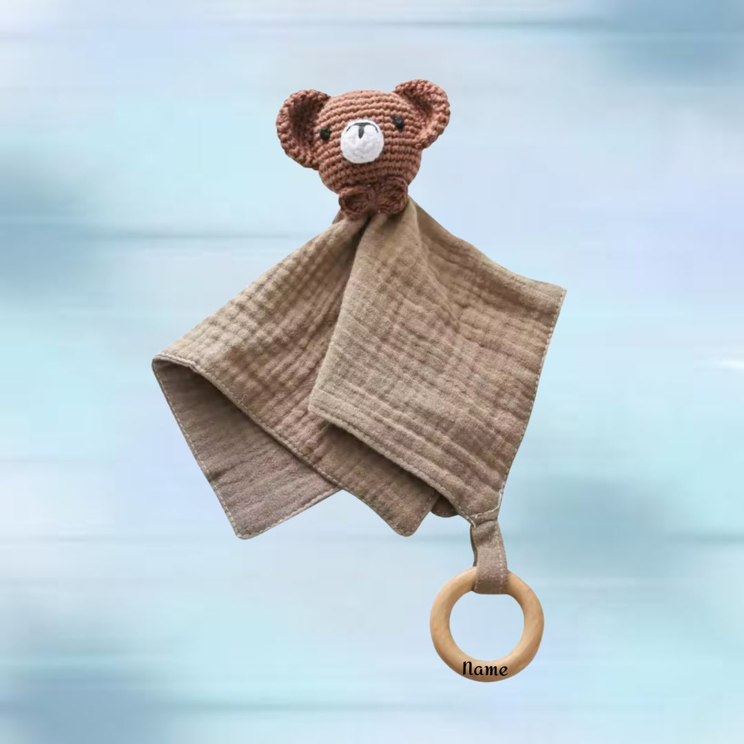 Baby Baumwoll-Musselinhandtuch mit Beißring – Kuschelweich & Praktisch