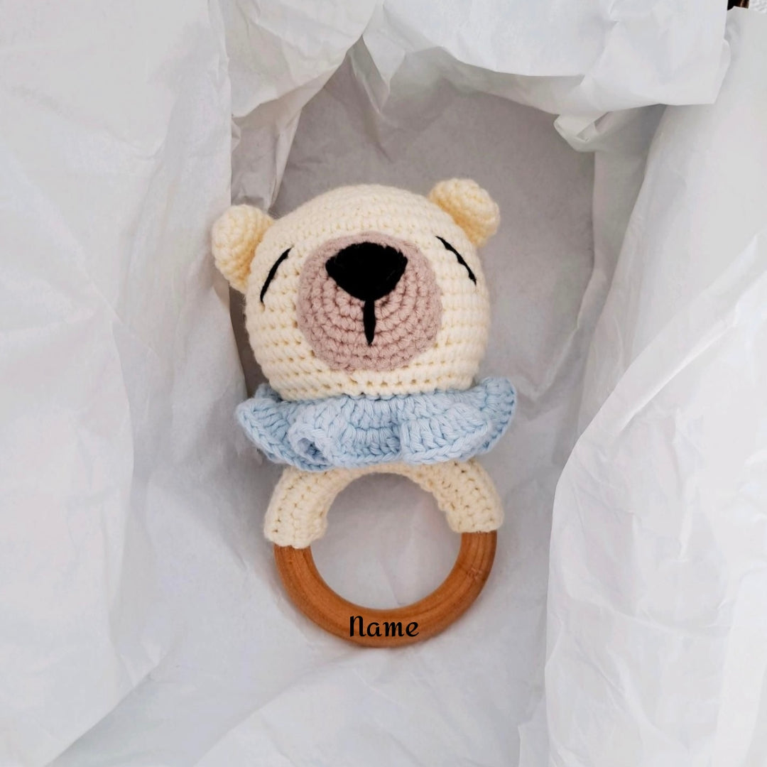 Babyrassel Tierwelt, personalisiert mit Gravur, Handmade