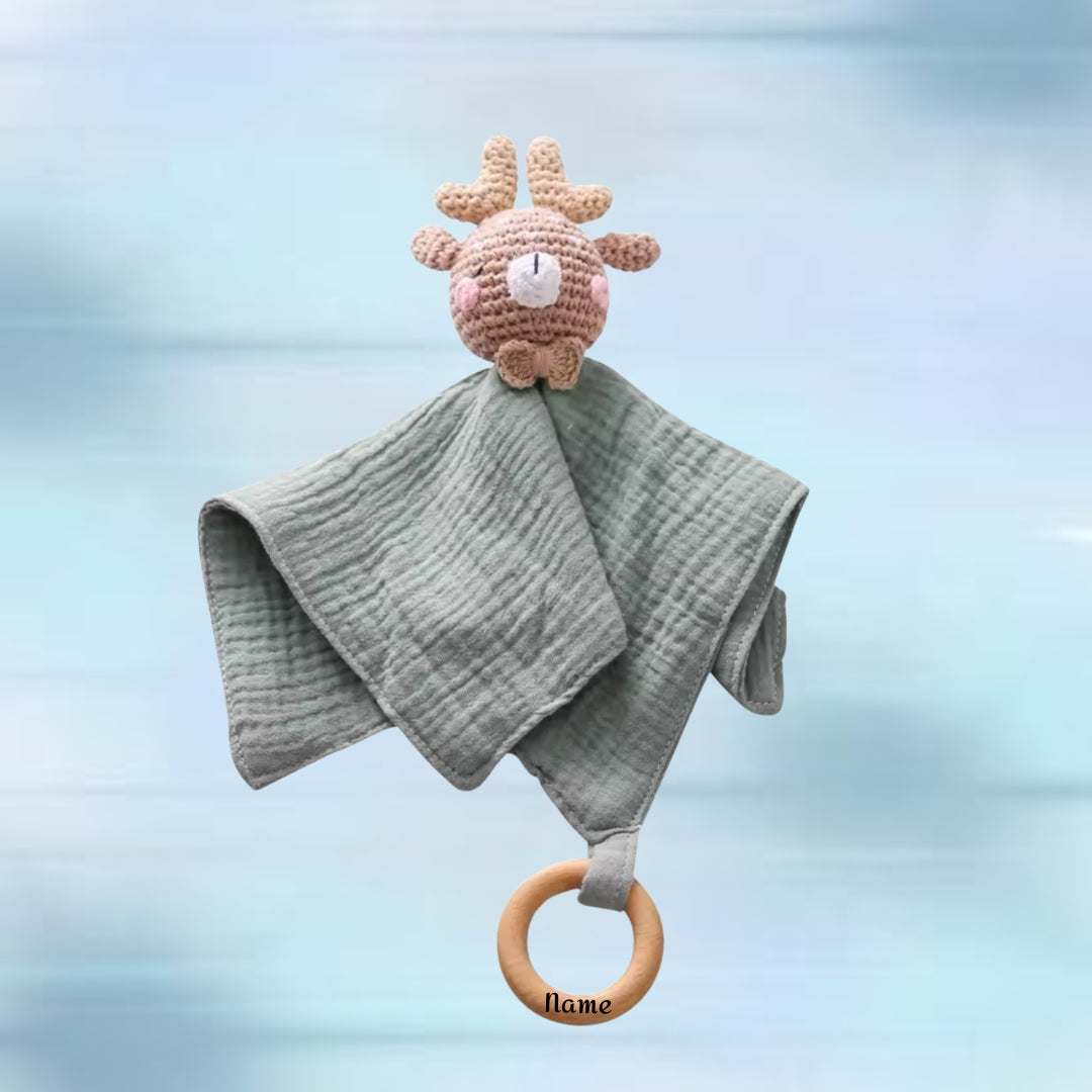 Baby Baumwoll-Musselinhandtuch mit Beißring – Kuschelweich & Praktisch