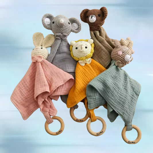 Baby Baumwoll-Musselinhandtuch mit Beißring – Kuschelweich & Praktisch