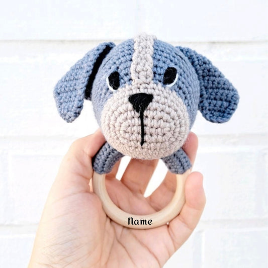 Babyrassel Hund & Katzenmotiv, personalisiert mit Gravur, Handmade