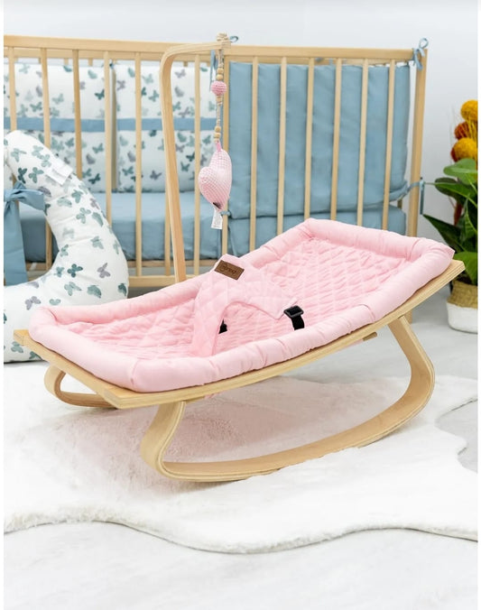Babywippe in der Farbe pink, umweltfreundliche Babyschaukel, Babynest, Handmade Babywippe, Babywippe Set mit Spielzeuge, kuscheliges Nest für Baby