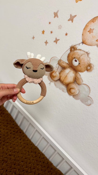 Babyrassel Tierwelt, personalisiert mit Gravur, Handmade